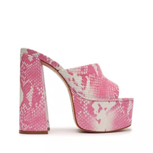 Pink Snake Print Platform Heels - Picture 1 of 5
